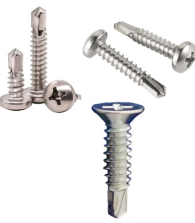 Flat head self‑drilling screw 1/2'' — flush finish in metal and timber sheeting.