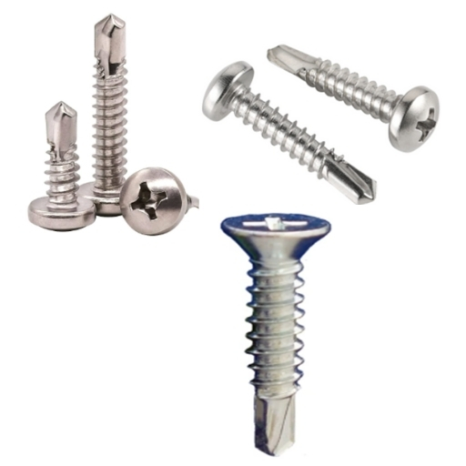 Flat head self‑drilling screw 1/2'' — flush finish in metal and timber sheeting.