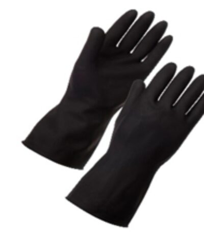 Heavy‑duty black rubber gloves 60g — chemical‑splash resistance with textured grip.