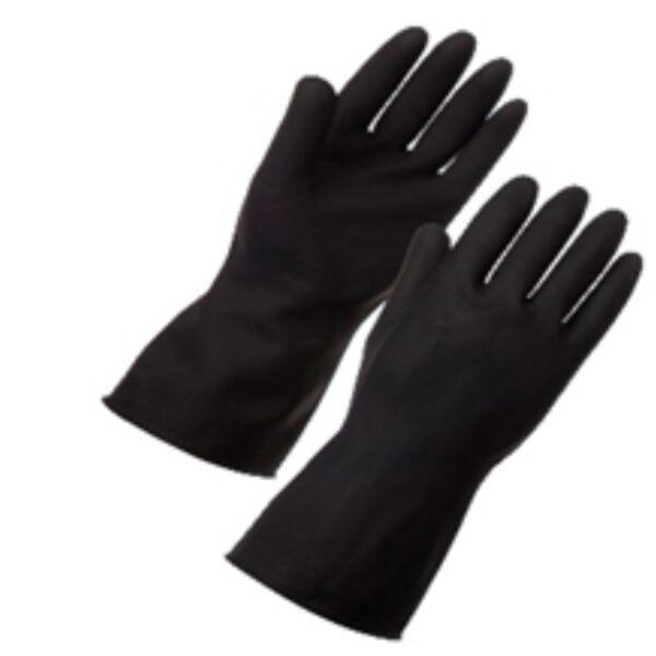 Heavy‑duty black rubber gloves 60g — chemical‑splash resistance with textured grip.