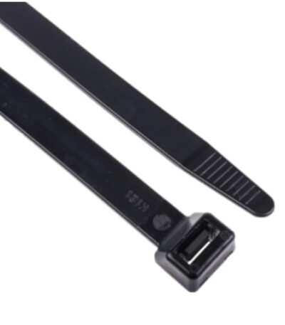 Black nylon cable tie BLACK — strong locking head for cables and hoses.