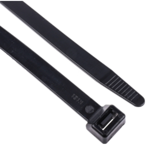 Black nylon cable tie BLACK — strong locking head for cables and hoses.