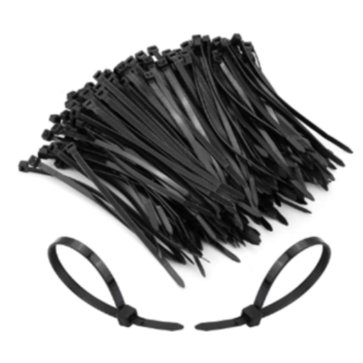 Black nylon cable tie BLACK — strong locking head for cables and hoses.