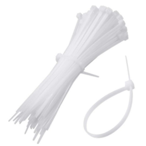 White nylon cable tie WHITE — strong locking head for cables and hoses.