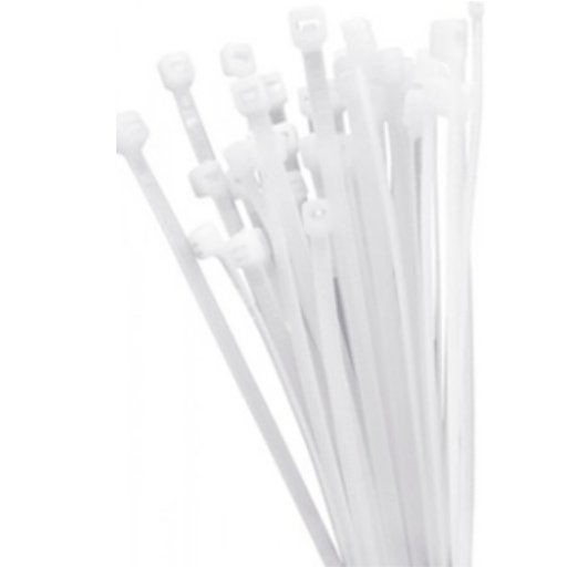White nylon cable tie 200MM — strong locking head for cables and hoses.