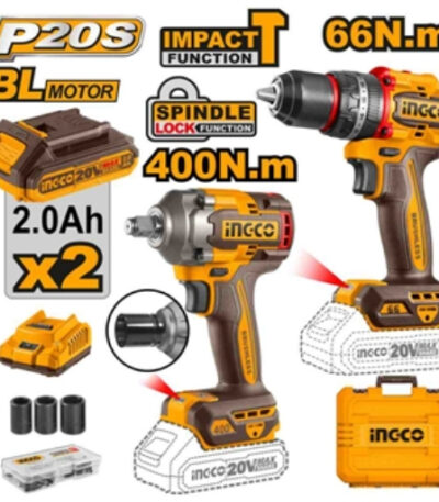 23 INGCO 20V Cordless 2 pcs combo kit 400nm 2x2.0AH