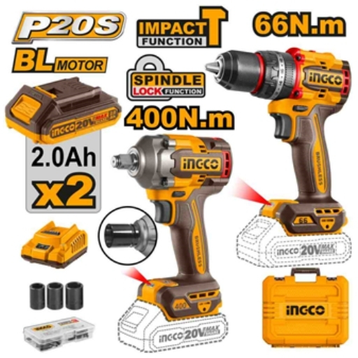 23 INGCO 20V Cordless 2 pcs combo kit 400nm 2x2.0AH