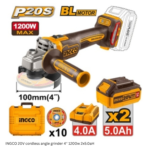INGCO 20V cordless angle grinder 4'' 1200w 2x5.0aH INGCO 20V cordless angle grinder 4'' 1200w 2x5.0aH - Image 1