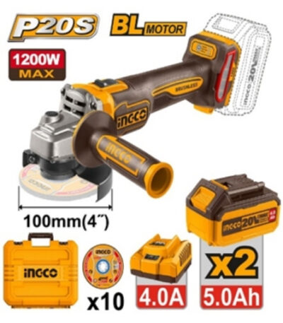 36 INGCO 20V cordless angle grinder 4'' 1200w 2x5.0aH