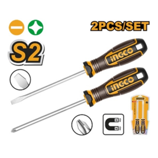 INGCO 2pcs Screwdriver Set Magnetic Tip 6''(-) & (+)
