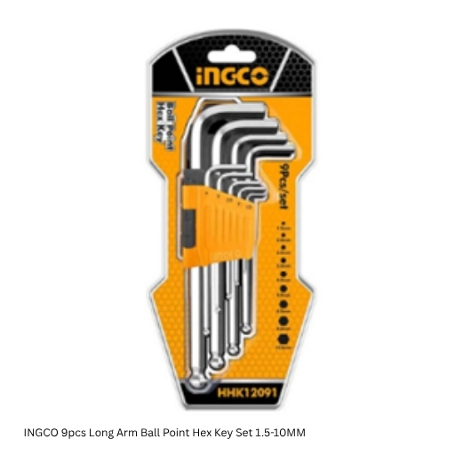 INGCO 9pcs Long Arm Ball Point Hex Key Set 1.5-10MM