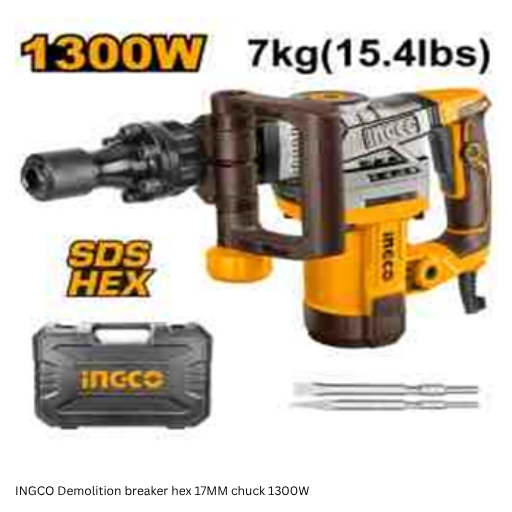 7 INGCO Demolition breaker hex 17MM chuck 1300W