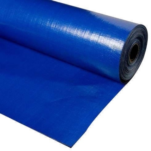 Blue and white canvas tarpaulin roll.