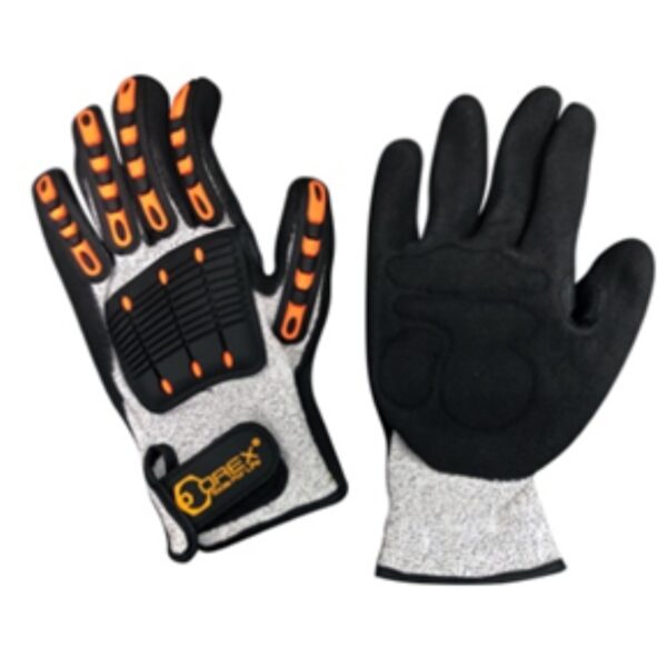 Anti‑impact gloves with sandy nitrile palm — high knuckle protection and strong wet/oily grip.