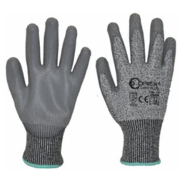 Cut‑resistant gloves with HPPE liner and smooth PU finish — high dexterity and EN 388 grade 4543 protection.