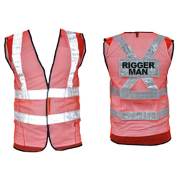 High‑visibility Rigger/Signal safety vest — reflective tape and breathable fabric for day/night site visibility.
