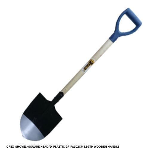 OREX  SHOVEL -SQUARE HEAD 'D' PLASTIC GRIP&102CM LEGTH WOODEN