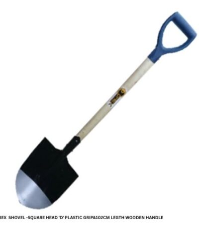 "OREX SHOVEL -SQUARE HEAD 'D' PLASTIC GRIP&102CM LEGTH WOODEN HANDLE"