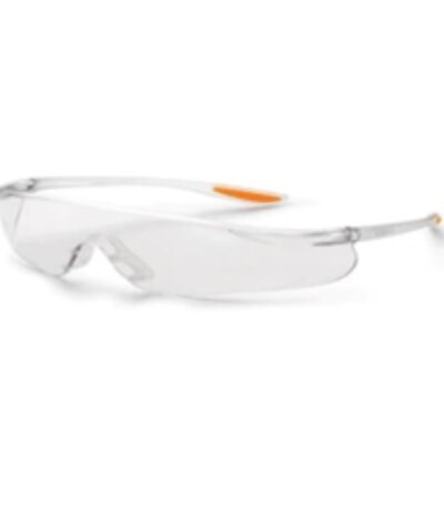 Lightweight safety eyewear with clear lenses; scratch‑resistant and comfortable for all‑day protection.