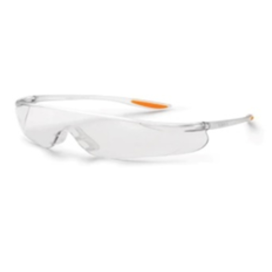 Lightweight safety eyewear with clear lenses; scratch‑resistant and comfortable for all‑day protection.