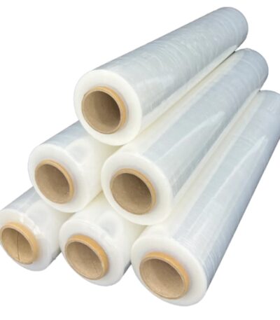 Hand roll of clear stretch film.