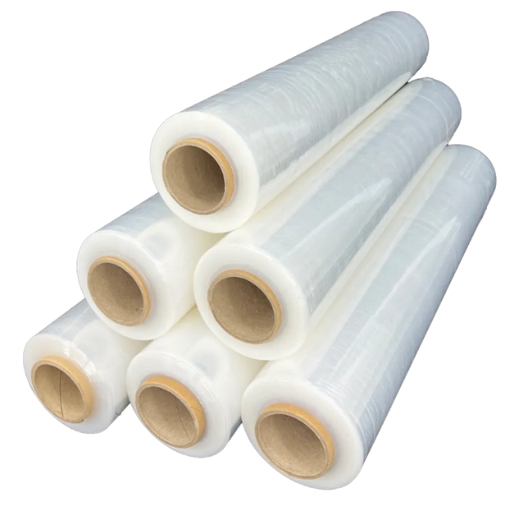 Hand roll of clear stretch film.