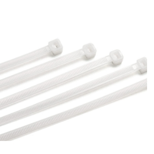 White nylon cable tie WHITE — strong locking head for cables and hoses.