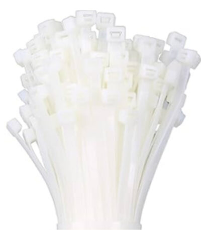 White nylon cable tie WHITE — strong locking head for cables and hoses.