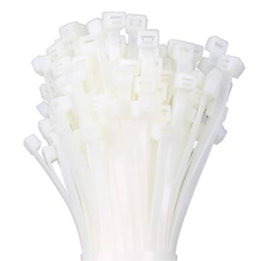 White nylon cable tie WHITE — strong locking head for cables and hoses.