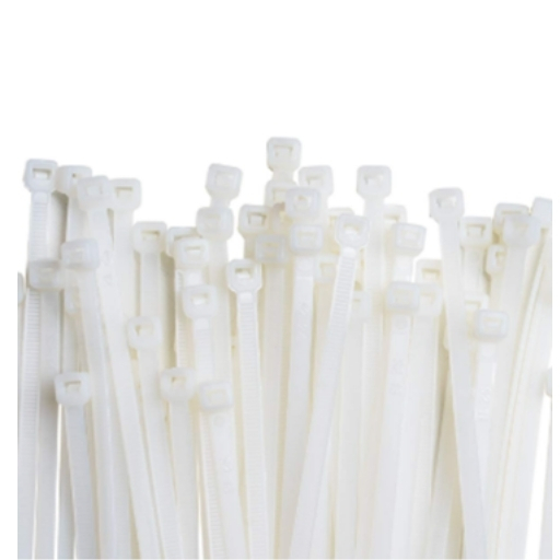 White nylon cable tie WHITE — strong locking head for cables and hoses.