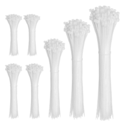 White nylon cable tie WHITE — strong locking head for cables and hoses.